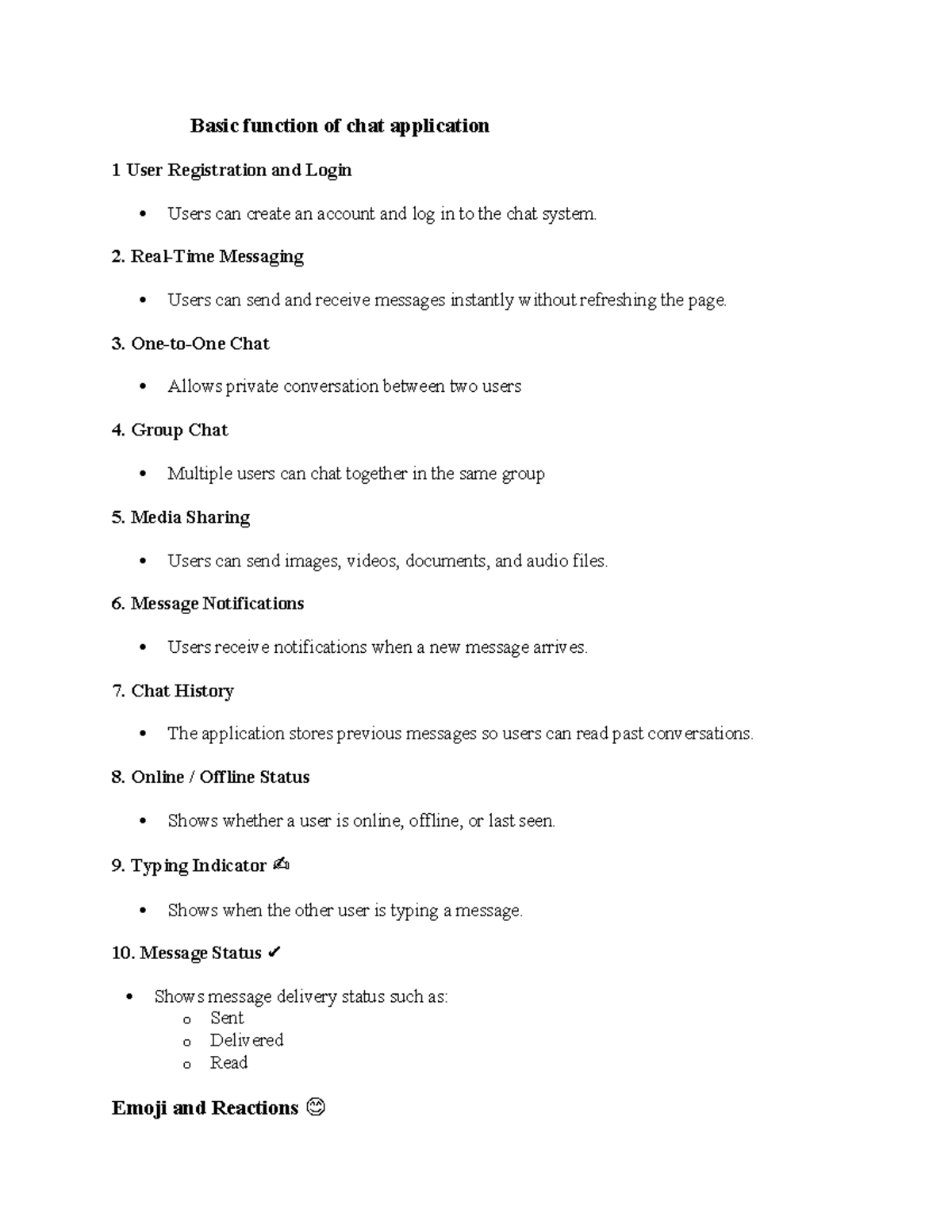 Basic Functions of Chat Application: User Interaction & Features - Studocu