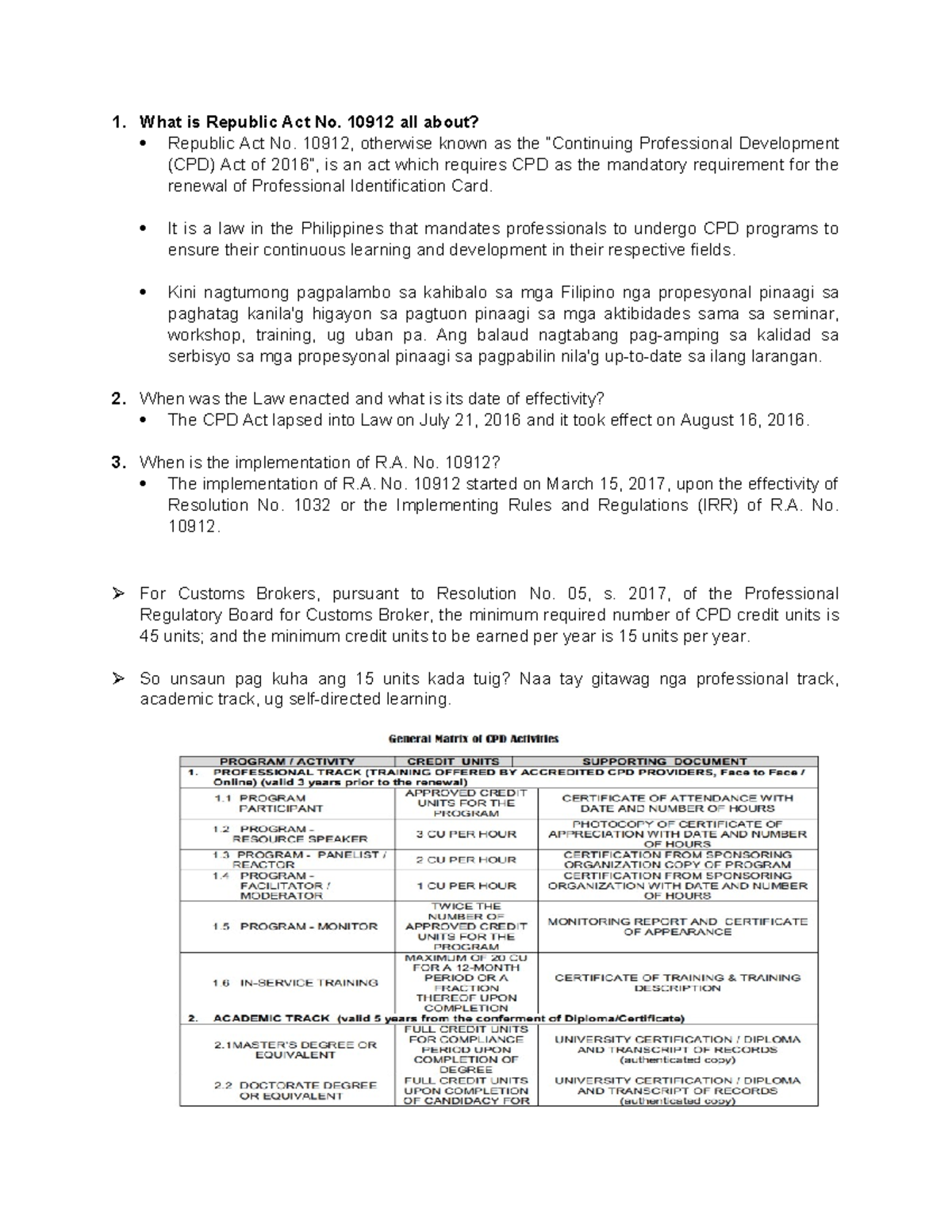 RA 10912 - Continuing Professional Development Notes and Guidelines ...