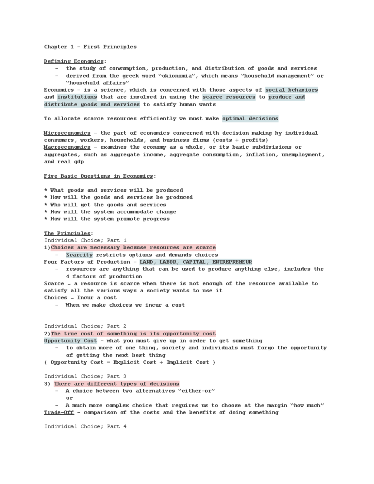 Micro Chapter 1: First Principles of Economics Overview - Studocu