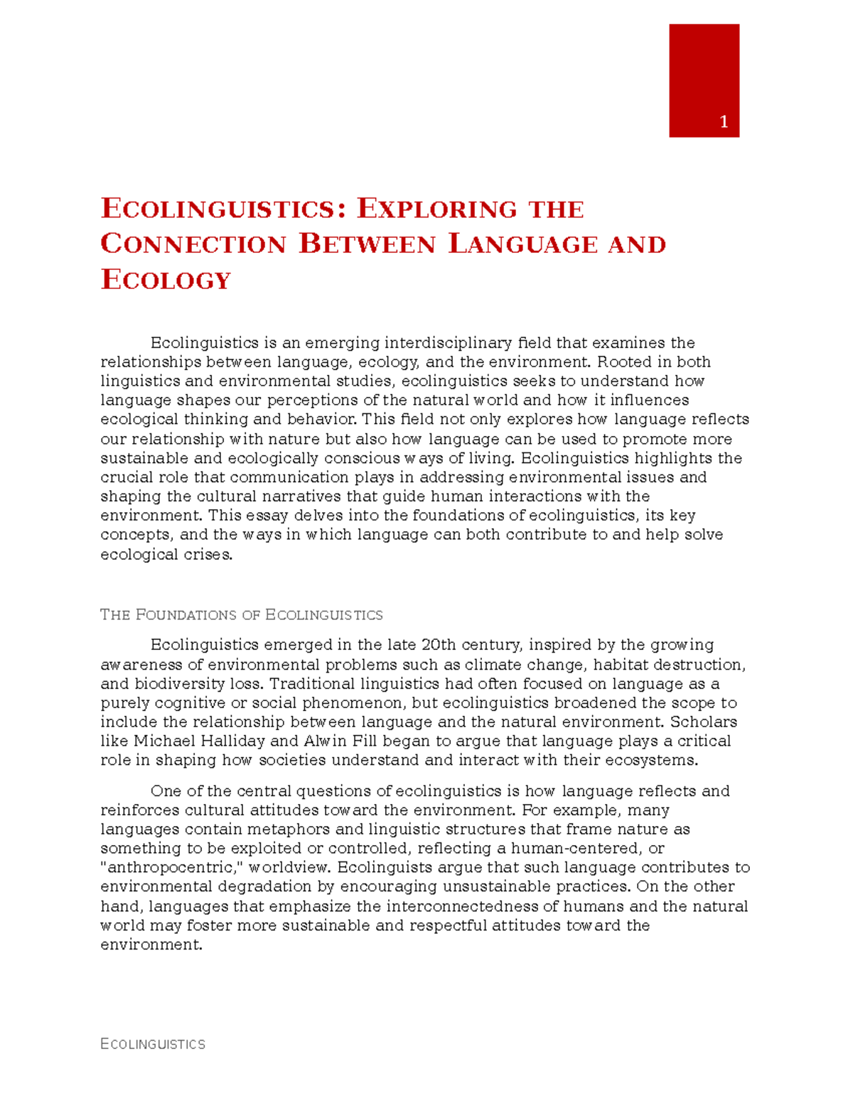 Ecolinguistics - Exploring the Connection Between Language and Ecology ...
