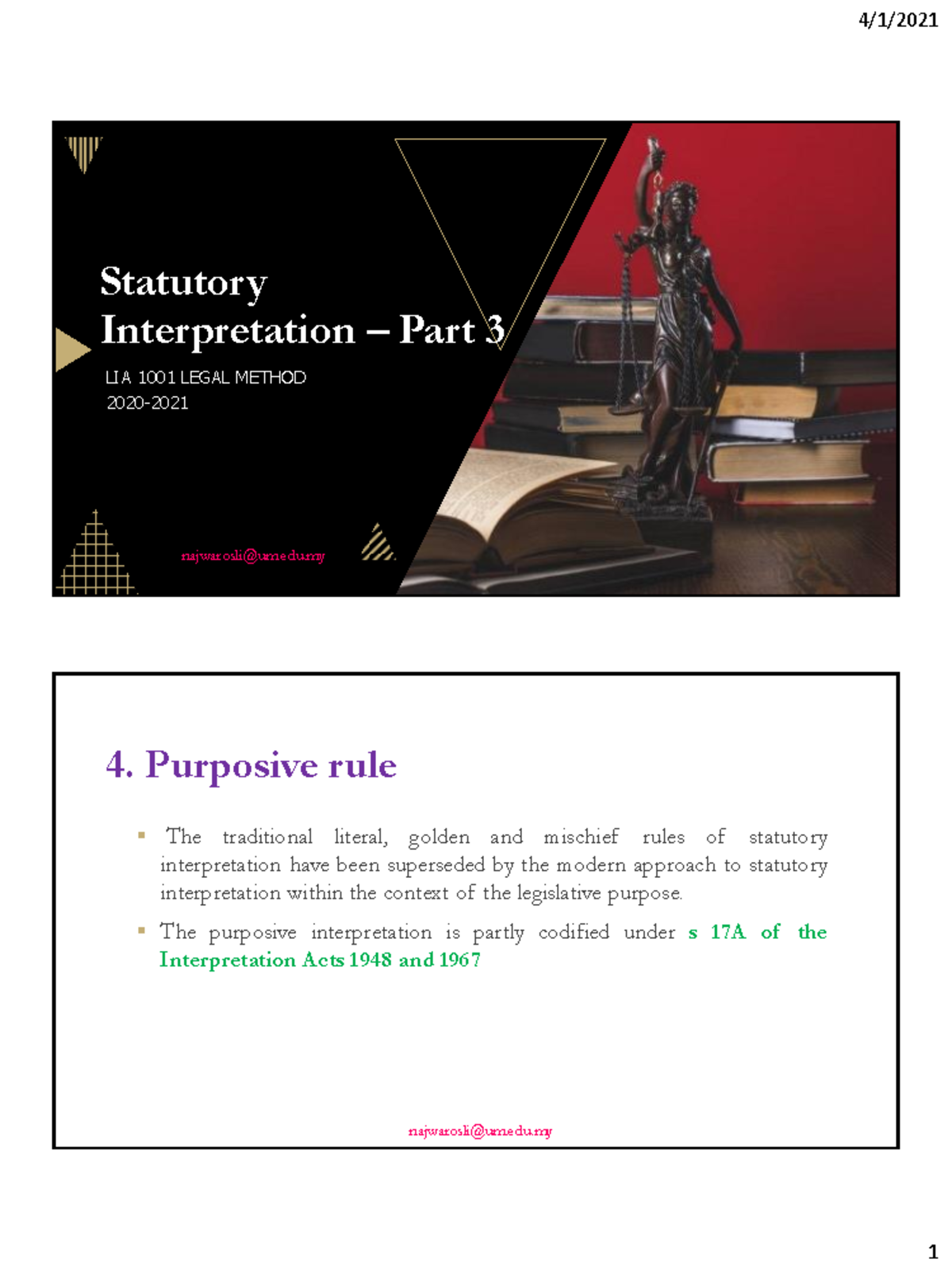 Statutory Interpretation – Part 3 Overview (LIA 1001) - Studocu
