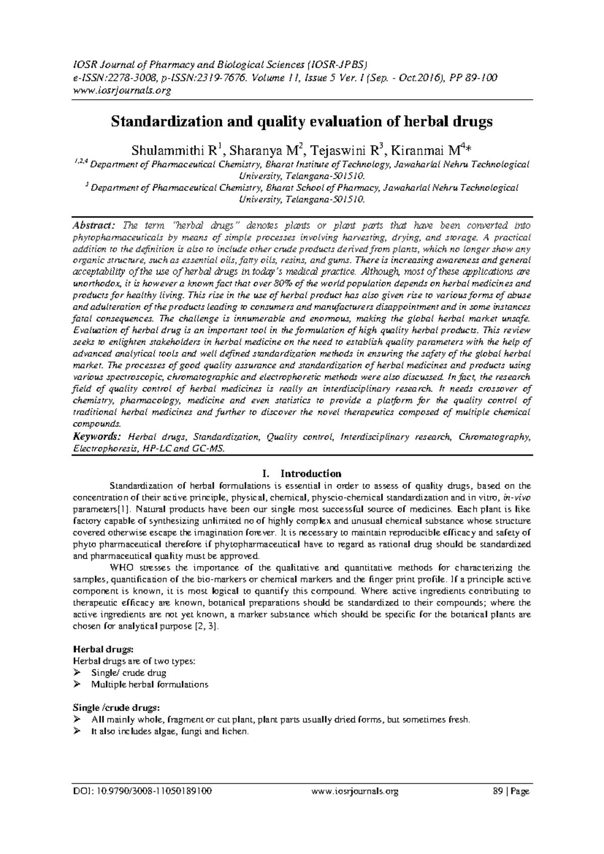 Standardization and Quality Evaluation of Herbal Drugs (K1105) - Studocu