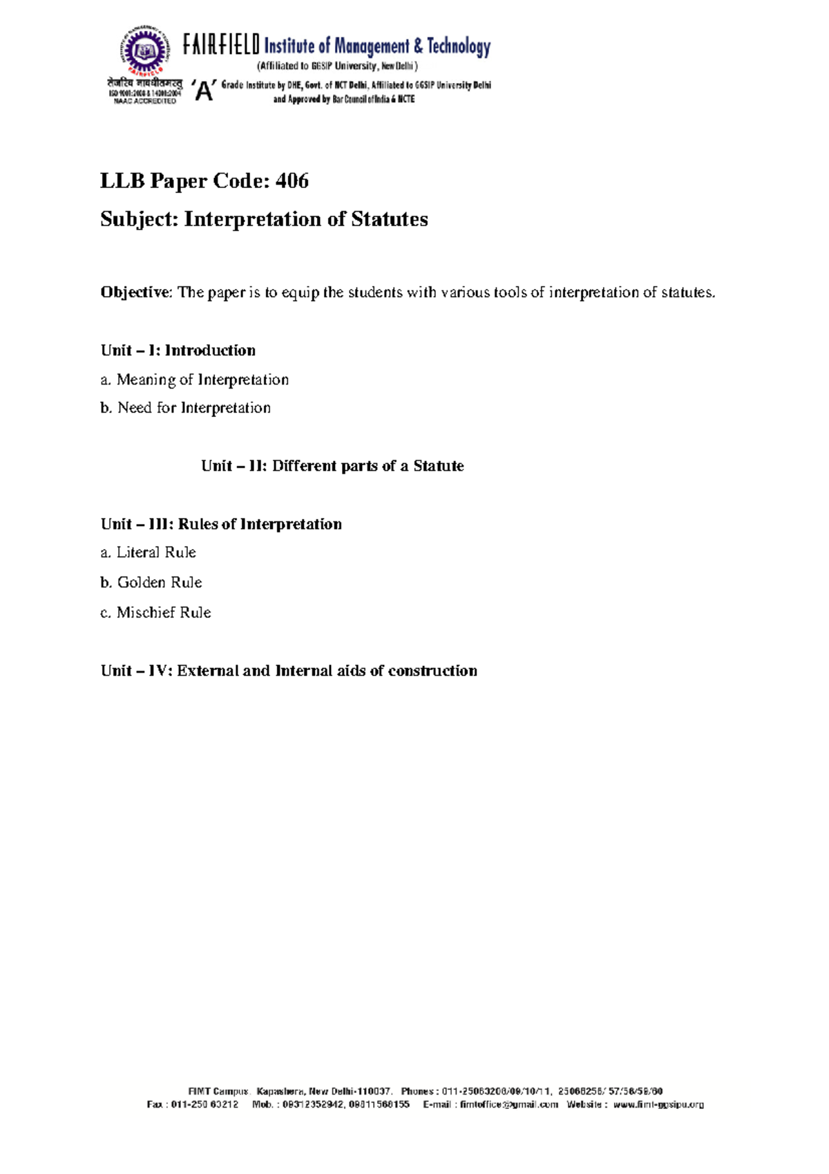 LLB 406: Interpretation of Statutes - Comprehensive Study Notes - Studocu