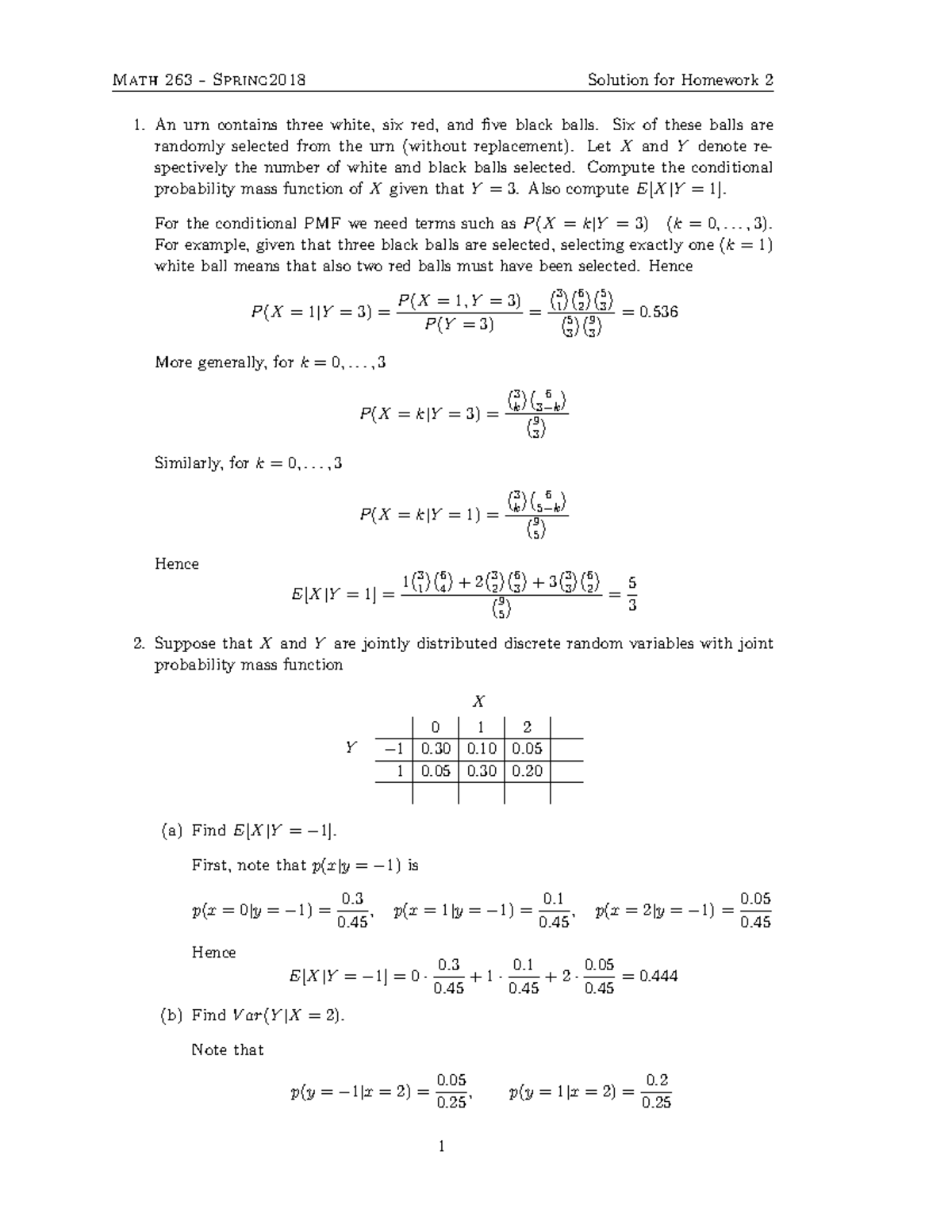 Homework Solution 02 - Solution for Homework 2 Math 263 Spring2018 1 ...