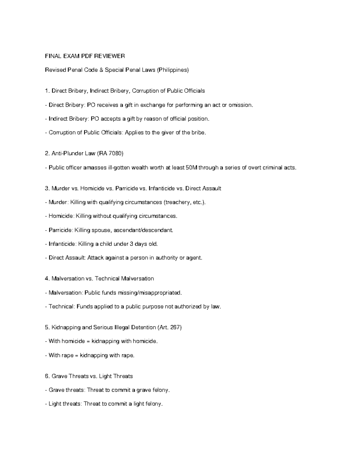FINAL EXAM RPC REVIEWER: Special Penal Laws in the Philippines - Studocu