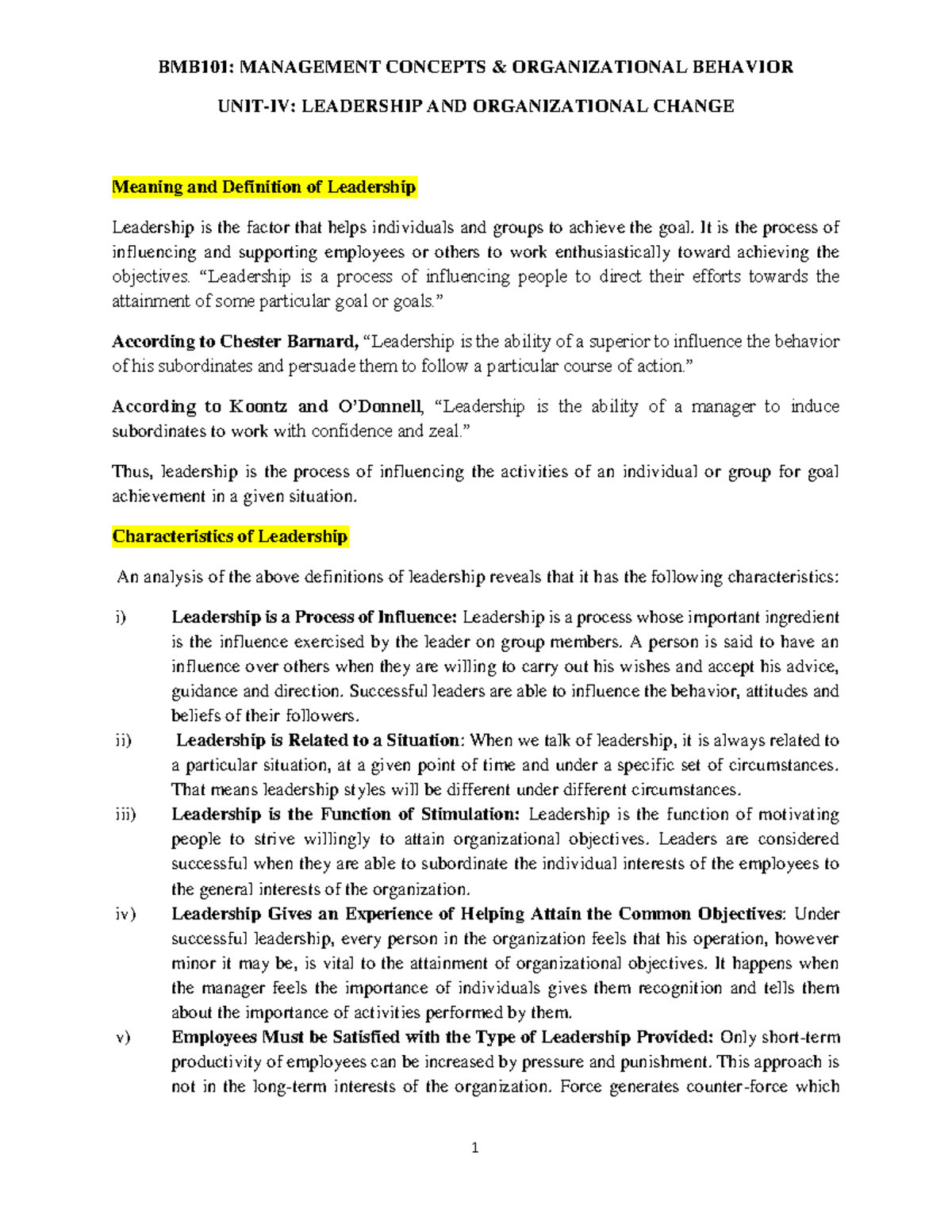 UNIT-5 - Notes - BMB 101 : MANAGEMENT CONCEPTS & ORGANIZATIONAL ...