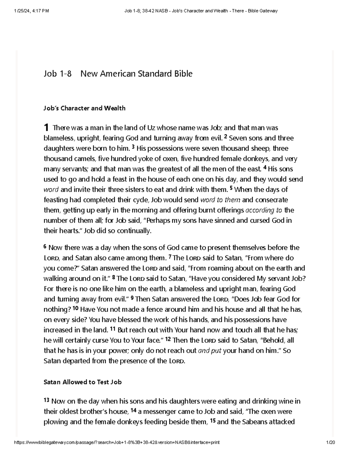 Job's Life and Trials: A Study from Job 1-8 & 38-42 NASB - Studocu