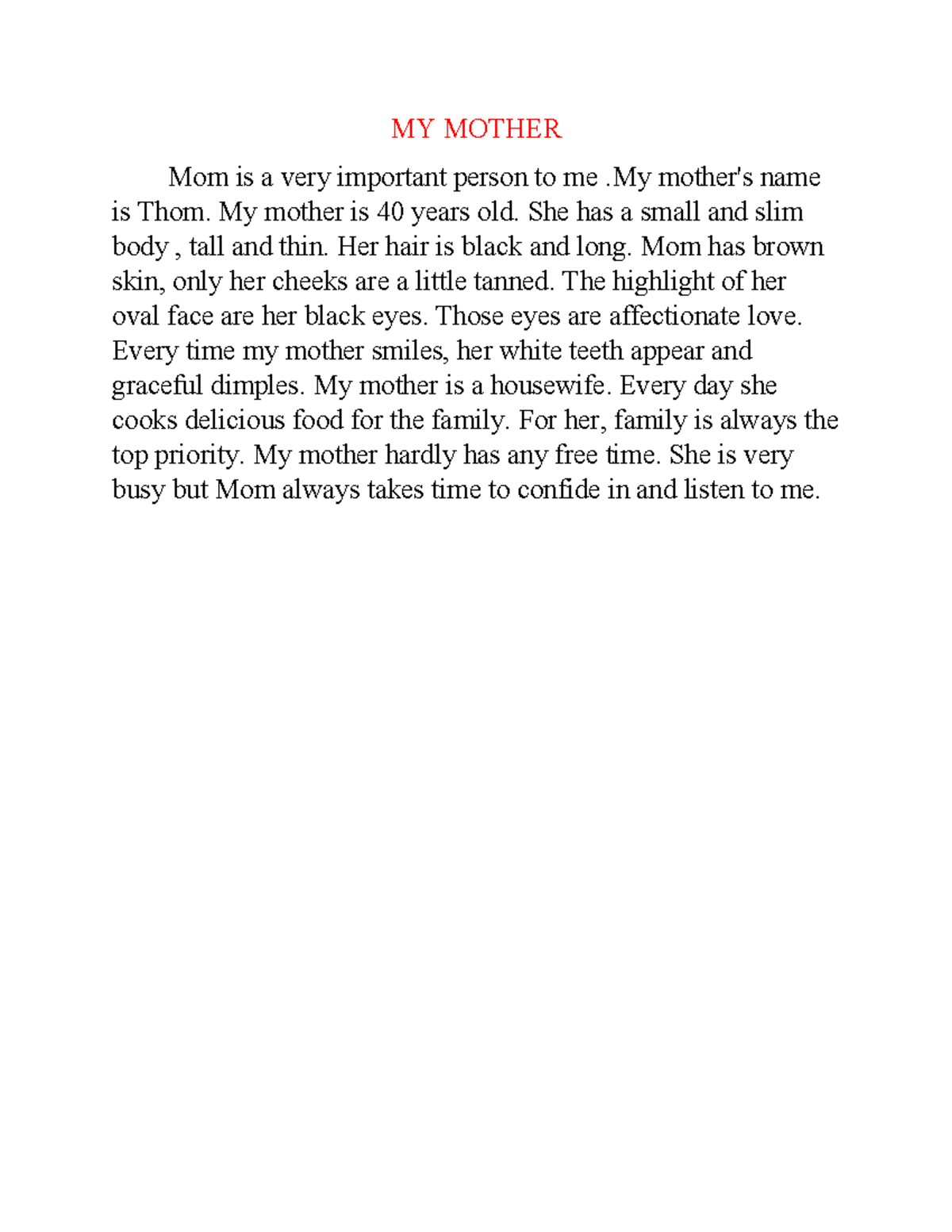 Unit 1 - My Mother: A Portrait of Love and Dedication - Studocu