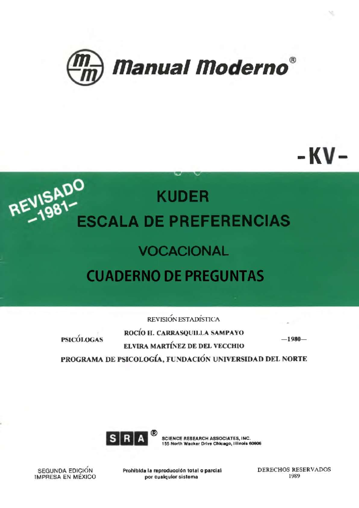 Manual del Kuder: Escala de Preferencias Vocacionales - Studocu