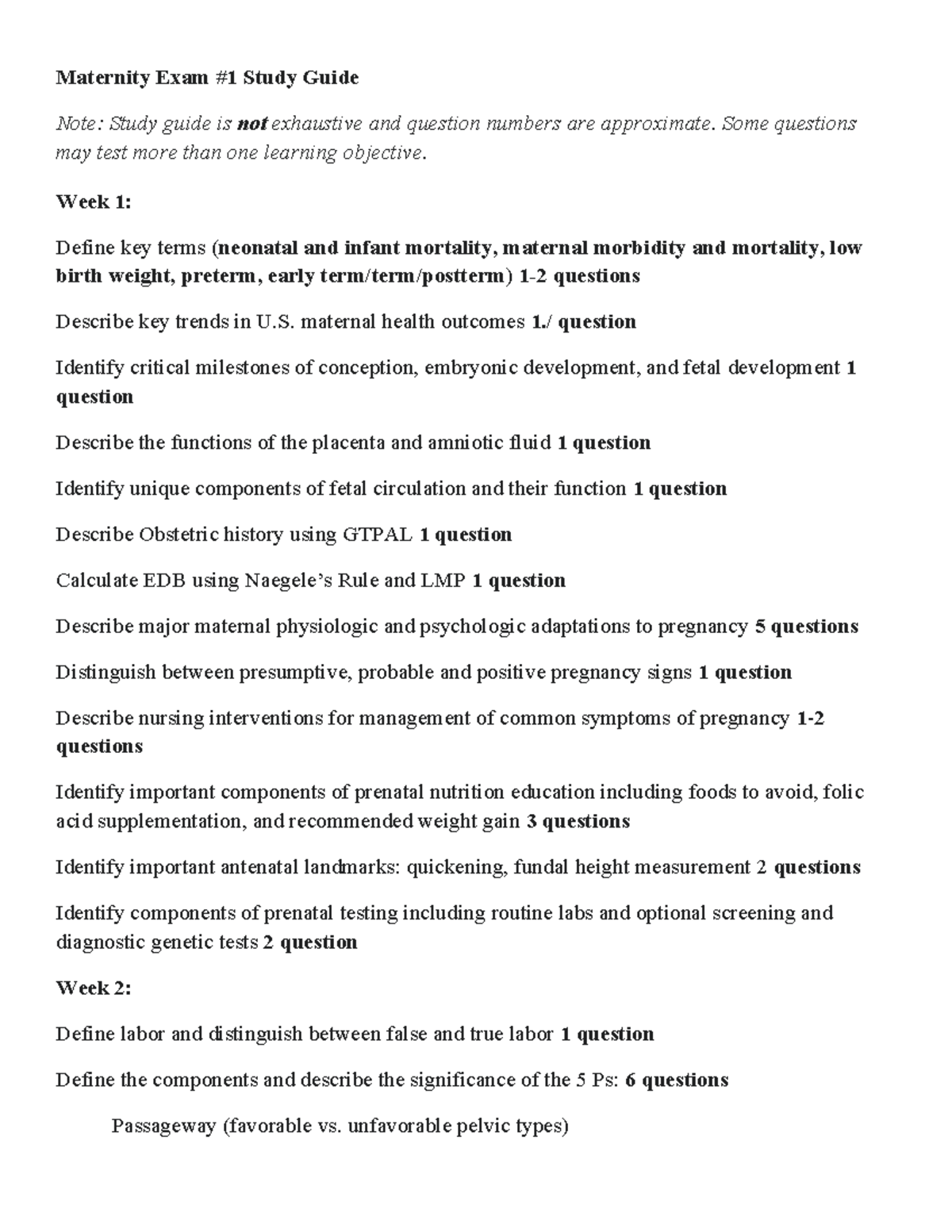 Maternity Exam Study Guide: Key Concepts and Questions - Studocu