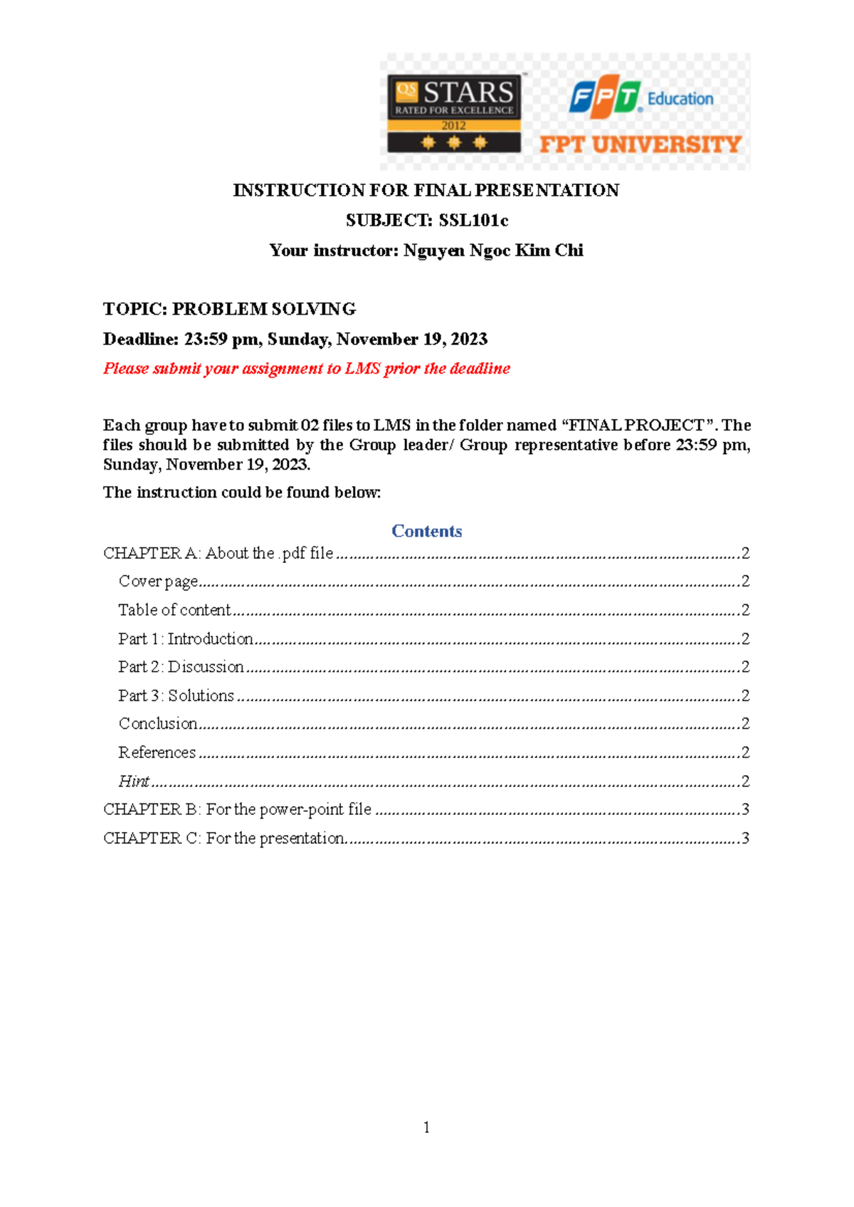 Instruction FOR Final Presentation - 1 INSTRUCTION FOR FINAL ...