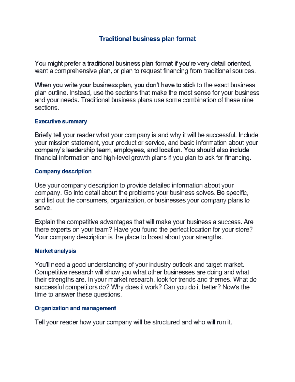 Traditional Business Plan Format - Traditional business plan format You ...