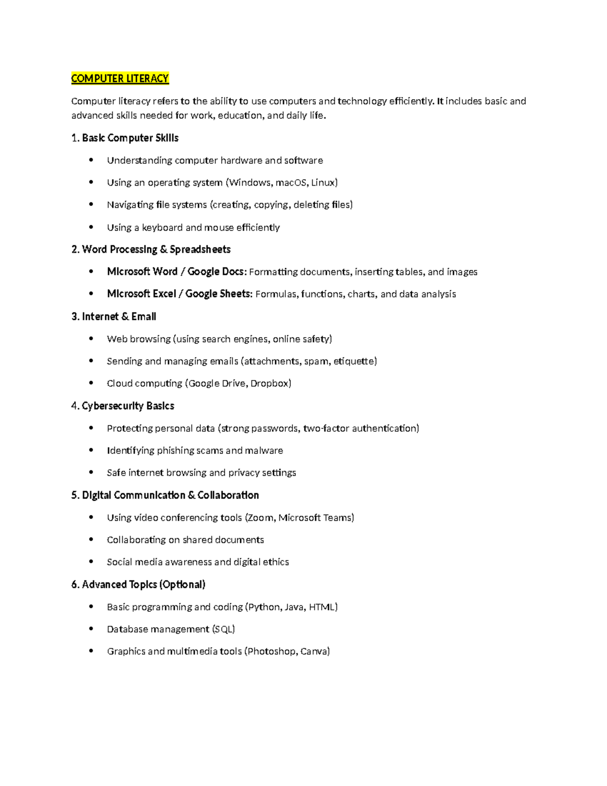 Computer Literacy - My documents are well-structured, clear, and ...