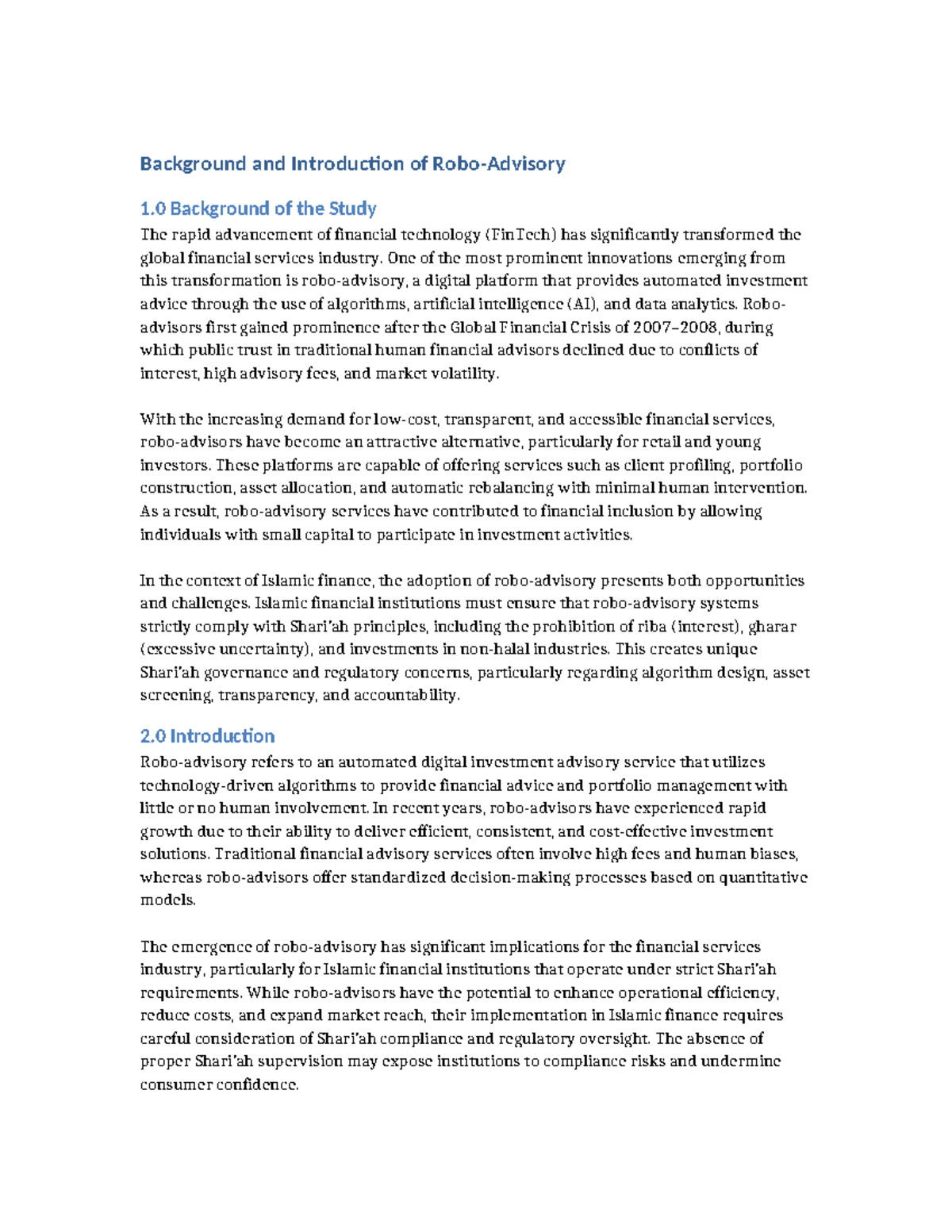 Background and Introduction to Robo Advisory in FinTech - Studocu