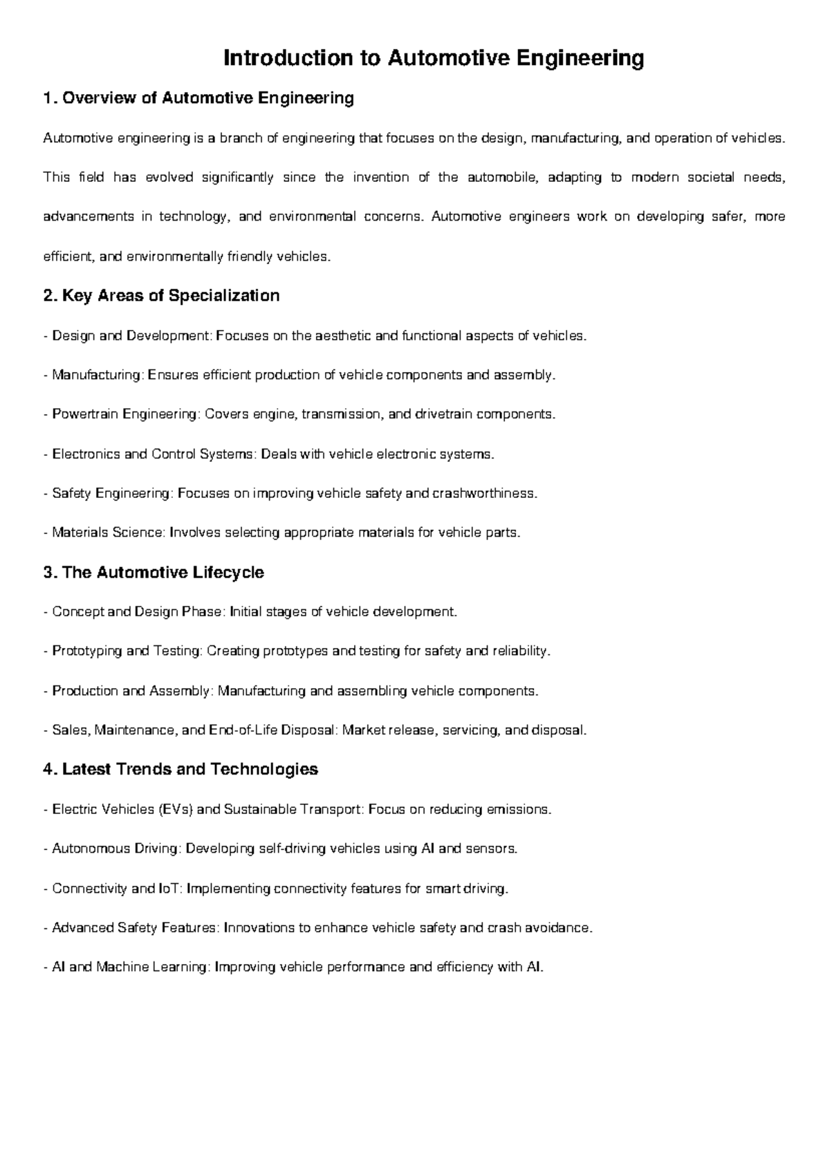 Introduction to Automotive Engineering - Overview of Automotive ...