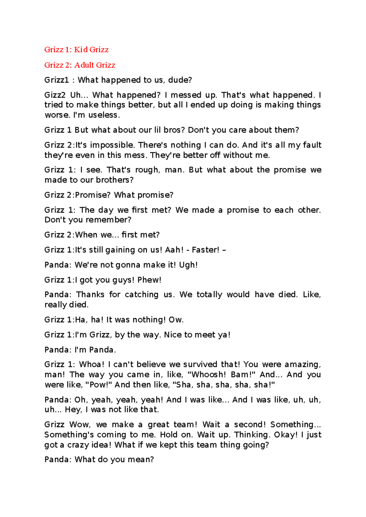 Grizz 1 & 2: Bros for Life - A Script Analysis - Studocu