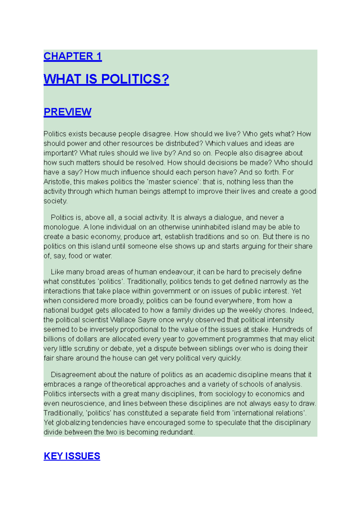 POL 101: CHAPTER 1 - Defining Politics: Key Concepts & Theories - Studocu