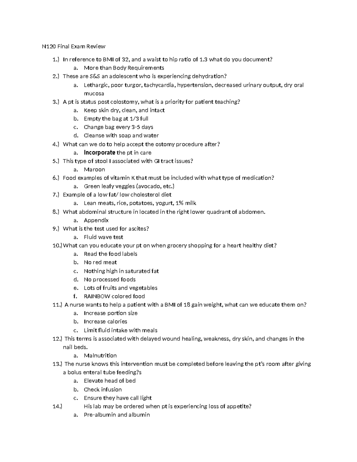 NUR 120 Final Exam Notes: Comprehensive Review for Success - Studocu