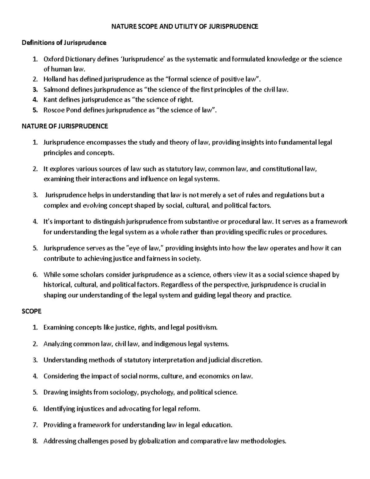 NATURE, SCOPE, AND UTILITY OF JURISPRUDENCE - A COMPREHENSIVE OVERVIEW ...