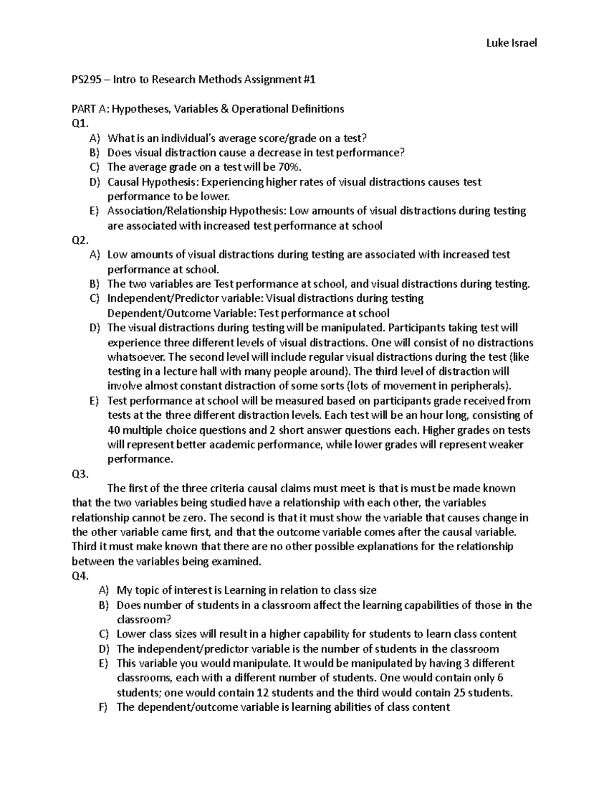 PS295 Research Methods Assignment 1: Hypotheses & Variables Analysis ...
