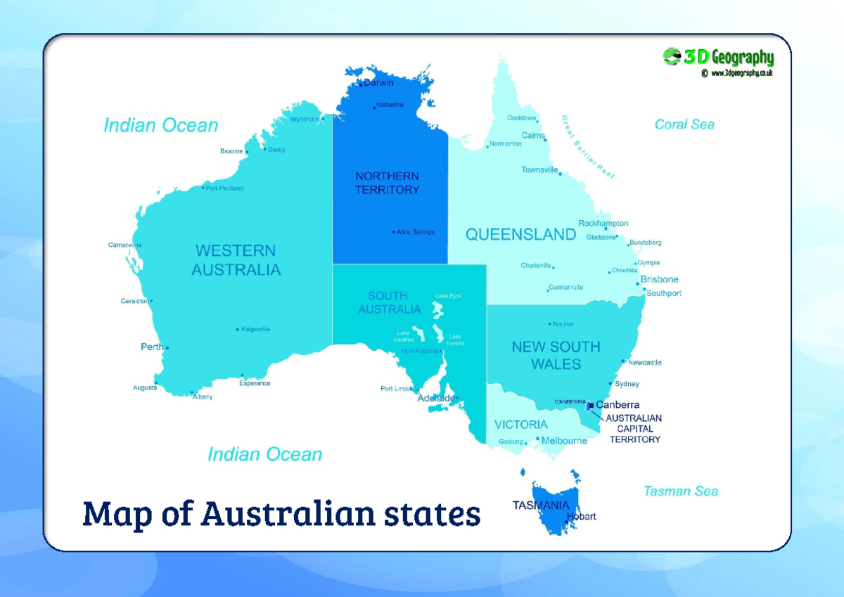 3D Geography: Map of Australian States and Territories Overview - Studocu