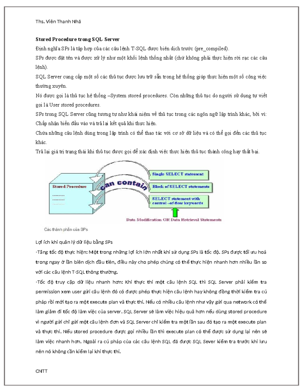 Hướng Dẫn Sử Dụng Stored Procedures trong SQL Server - CNTT - Studocu