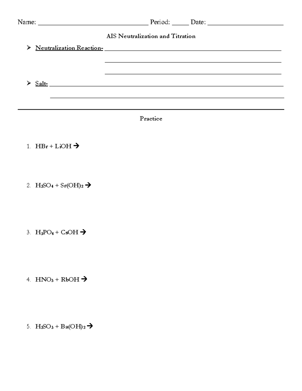 AIS Neutralization and Titration Practice: Key Concepts and Examples ...