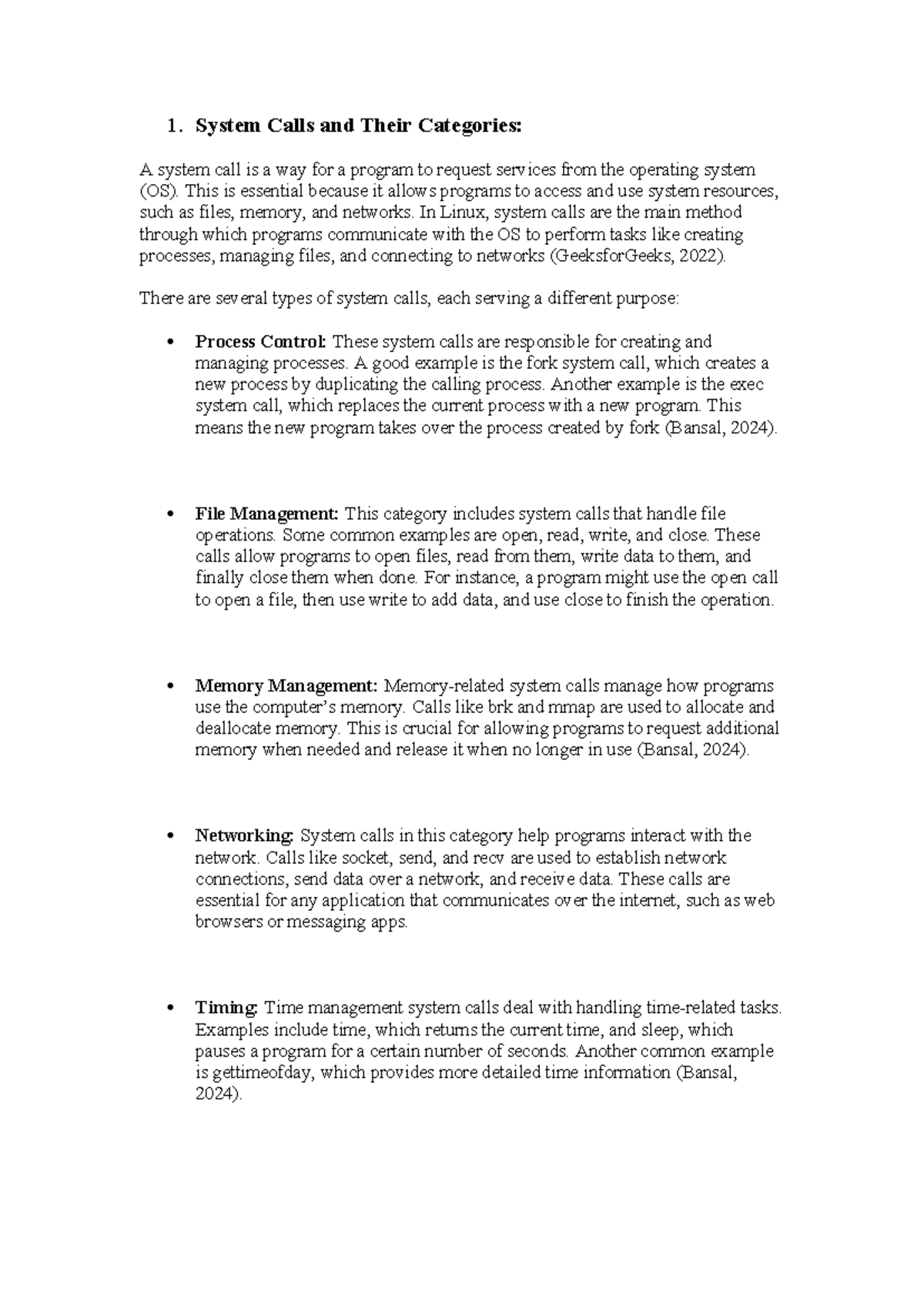 CS 2301 Learning Journal Unit 2 - 1. System Calls and Their Categories ...
