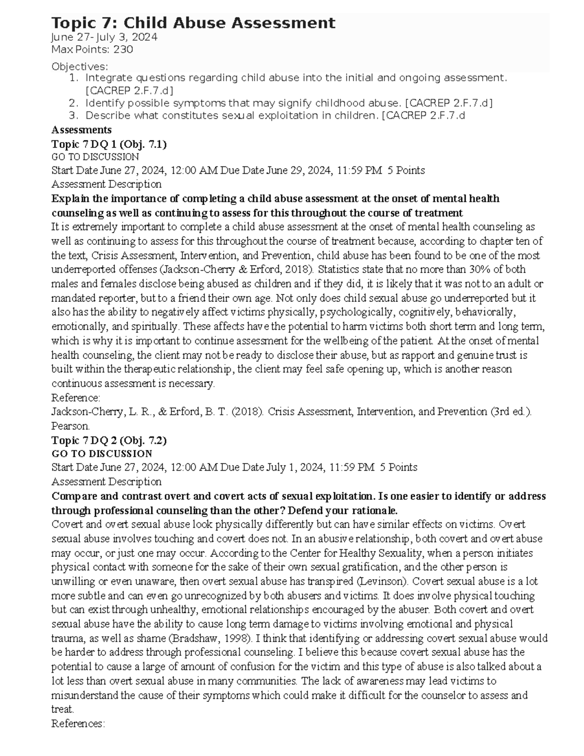CNL-545 Topic 7: Comprehensive Child Abuse Assessment Guide - Studocu
