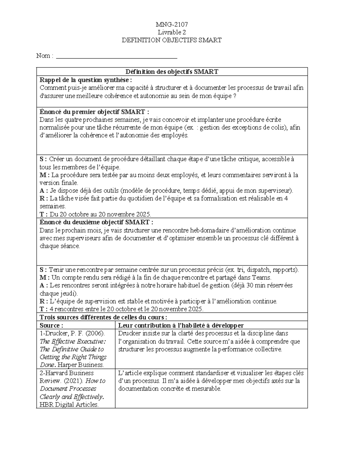 MNG-2107 Livrable 2 : Définition des Objectifs SMART et Stratégies ...
