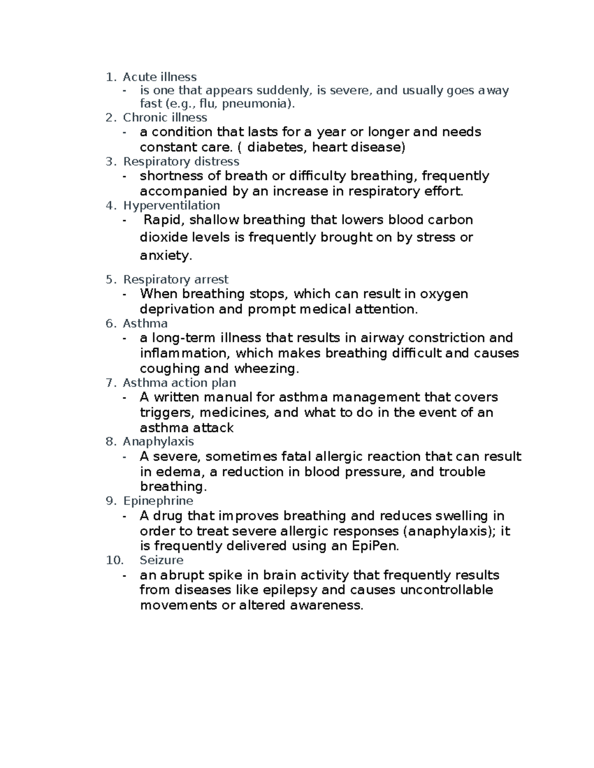 Acute Illness & Respiratory Conditions - Notes (Health 101) - Studocu