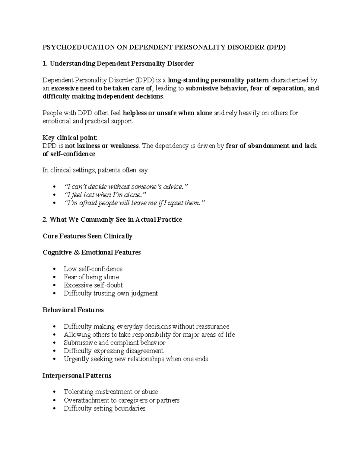 Psychoeducation on Dependent Personality Disorder (DPD) Insights and ...