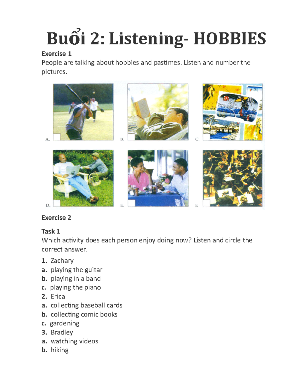 Listening Practice Hobbies Exercise Task 1 5 Guide Studocu