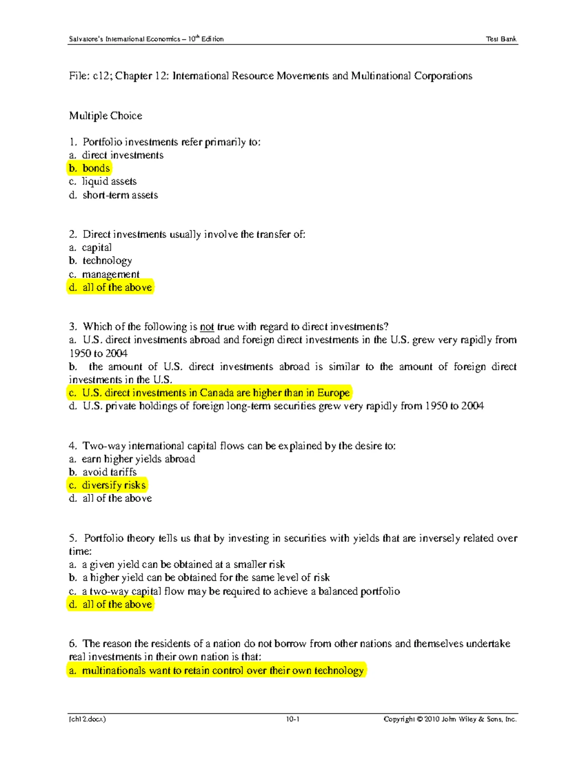 Ch03 - The Standard Theory of International Trade: MCQs & Key Concepts ...