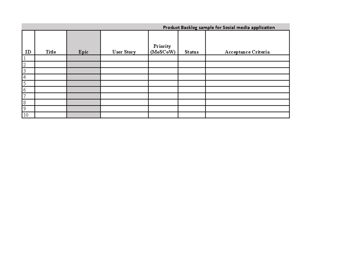 Product backlog template - Sheet 1 - Product Strategy - Product Backlog ...