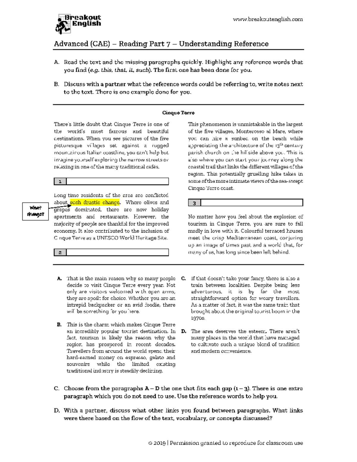 13.CAE-gapped text - student handout - Breakout English Advanced (CAE ...