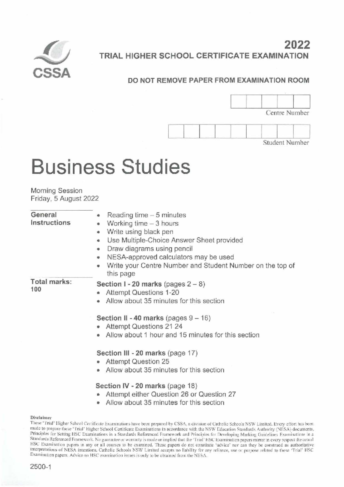 2022 HSC Trial Exam: Business Studies (CSSA) Guide - Studocu