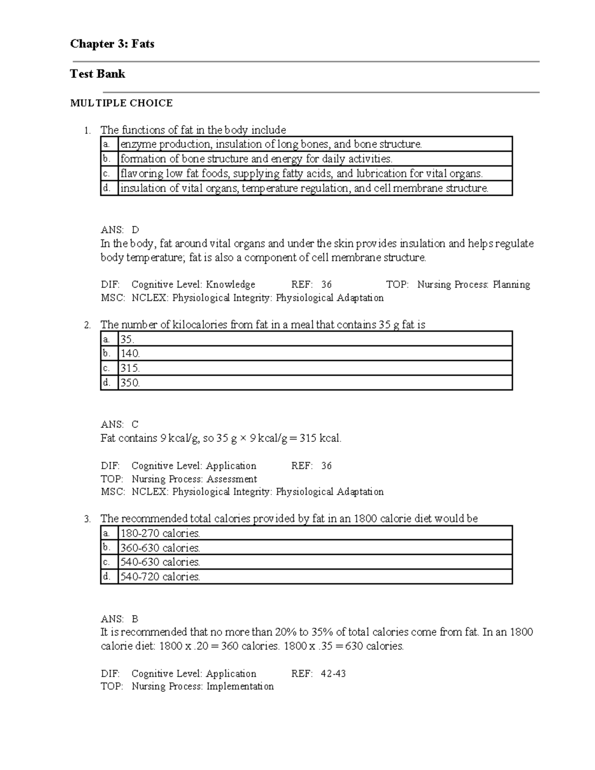 Exam 2020: Questions & Answers for Nutrition Chapter 3 Fats - Studocu