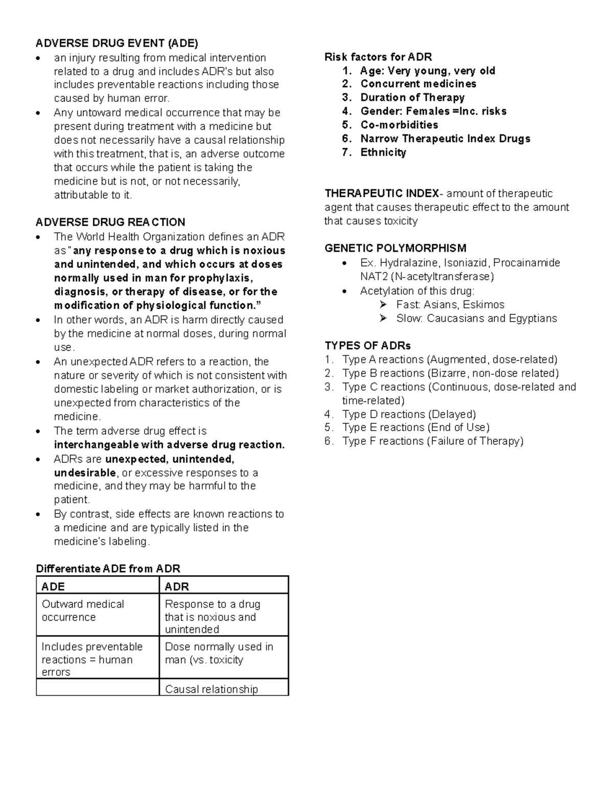 Adverse Drug Events (ADEs) Overview: Key Points & Summary Notes - Studocu