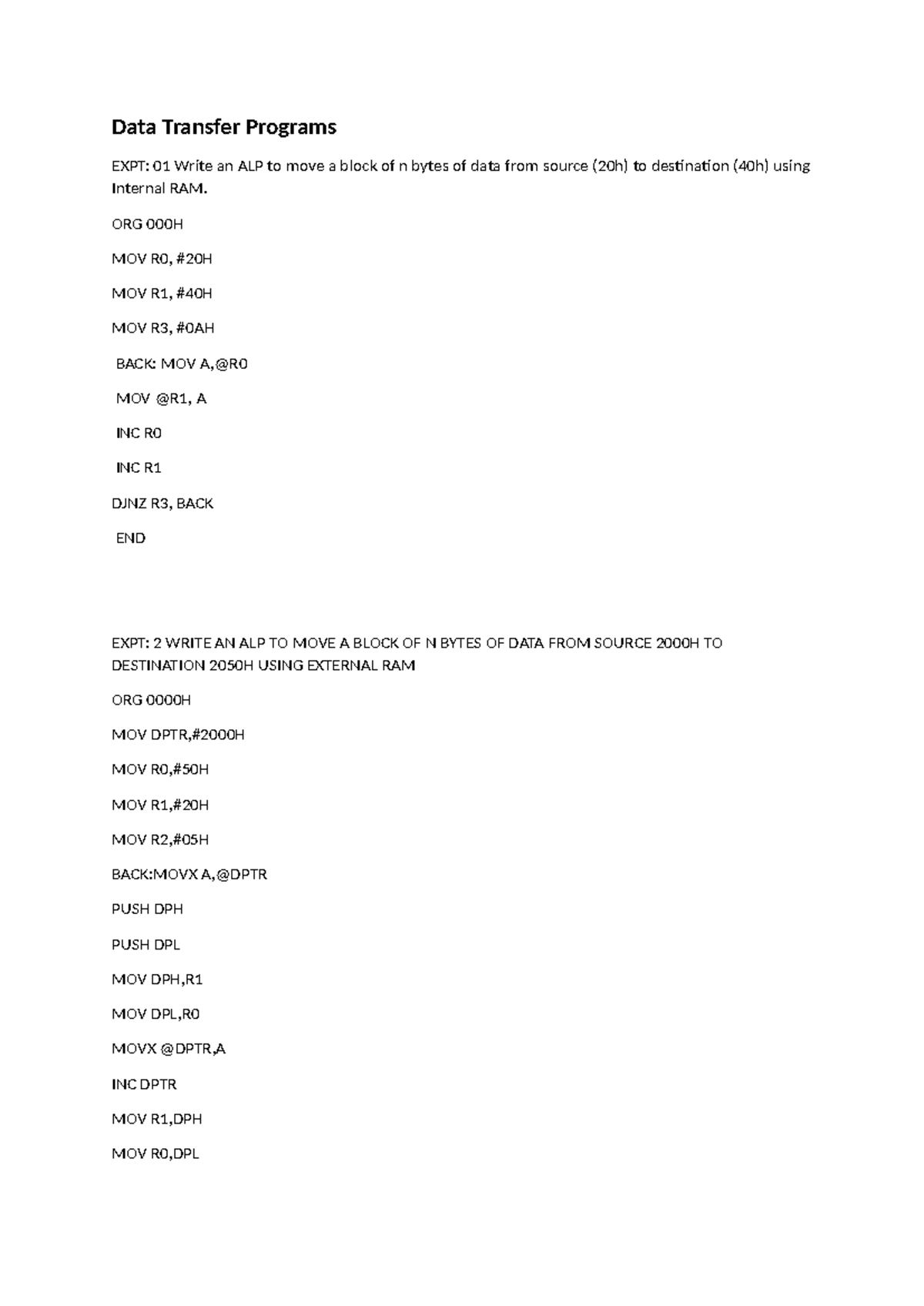 Data Transfer & ALP Operations - MC PROG Final Exam Notes - Studocu