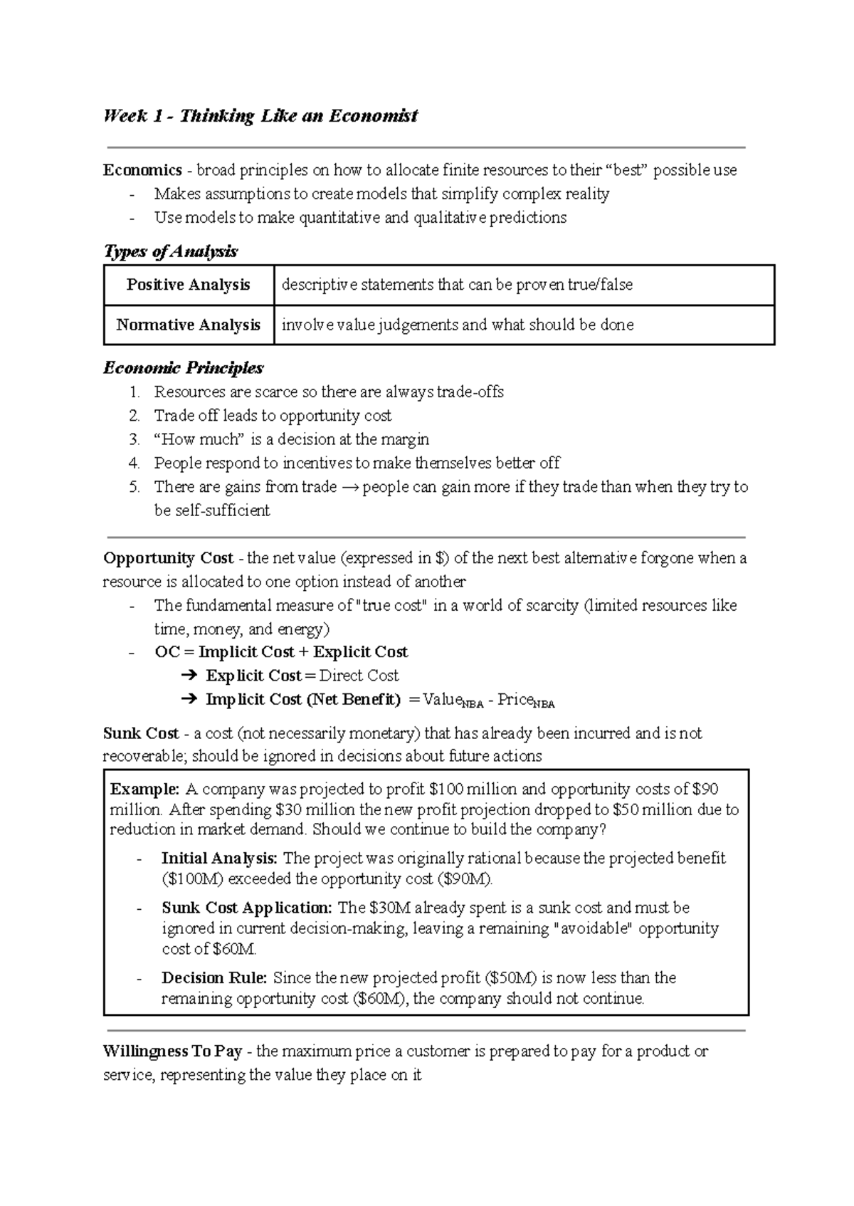 Microeconomics Notes: Week 1 & 2 Overview and Key Concepts - Studocu