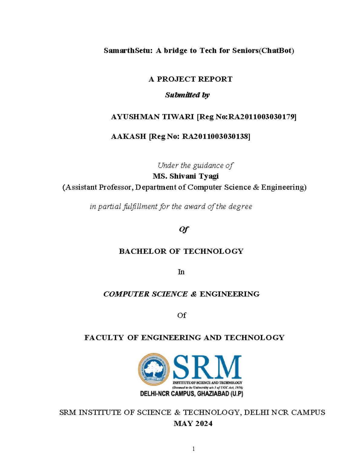 SamarthSetu: A Multilingual Chatbot Project Report (B.Tech CSE) - Studocu