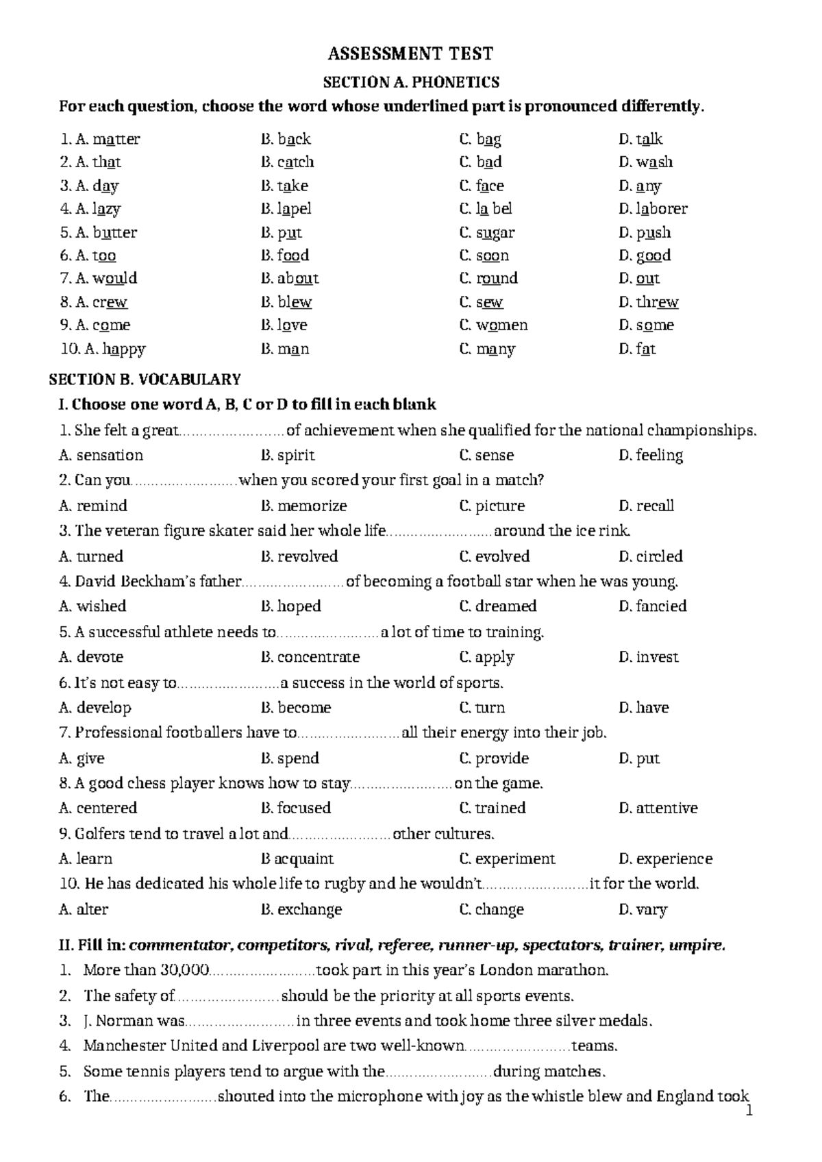 7NC. Phonetics & Vocabulary Assessment Test - Studocu