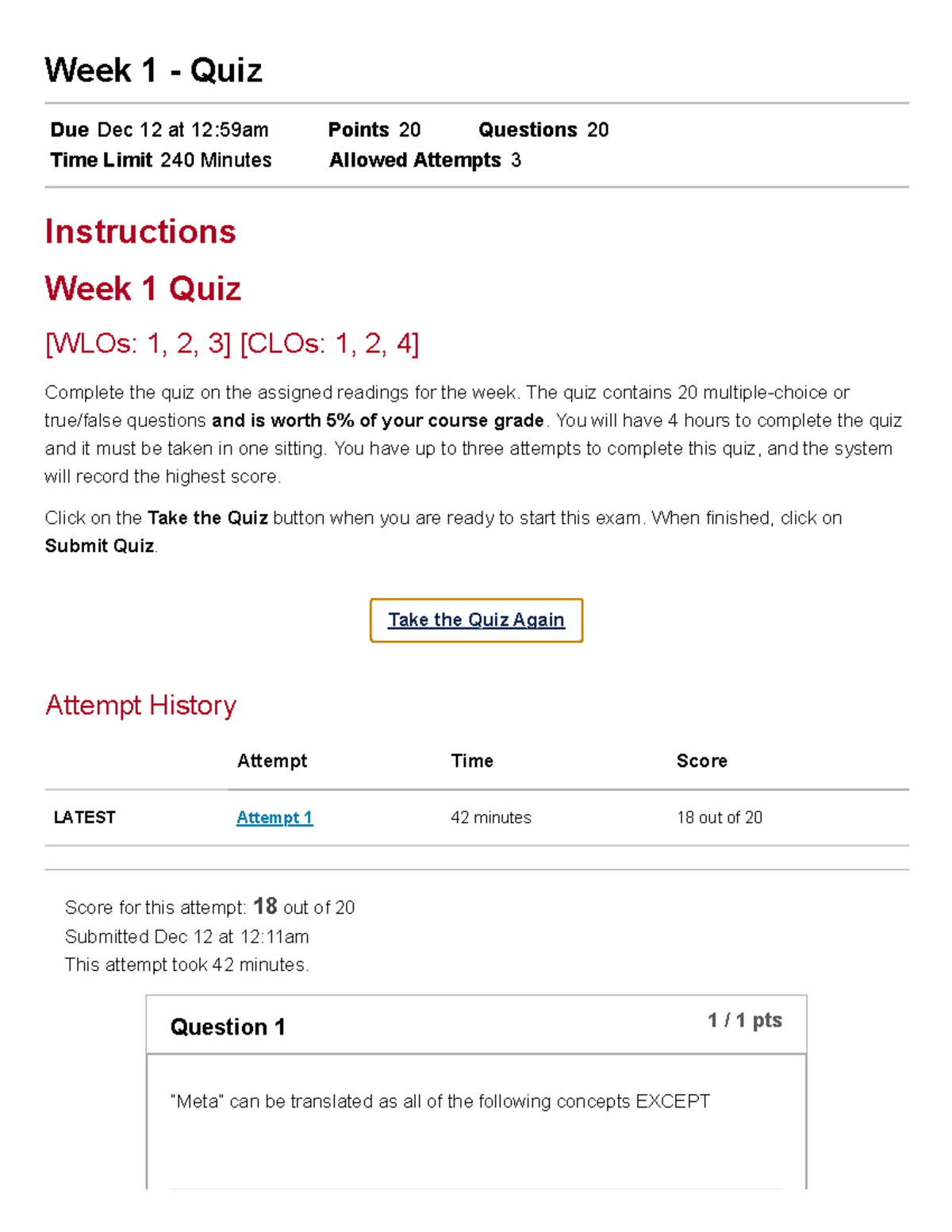 Week 1 - Quiz Attempt 3 - Week 1 - Quiz Due Dec 12 at 12:59am Points 20 ...