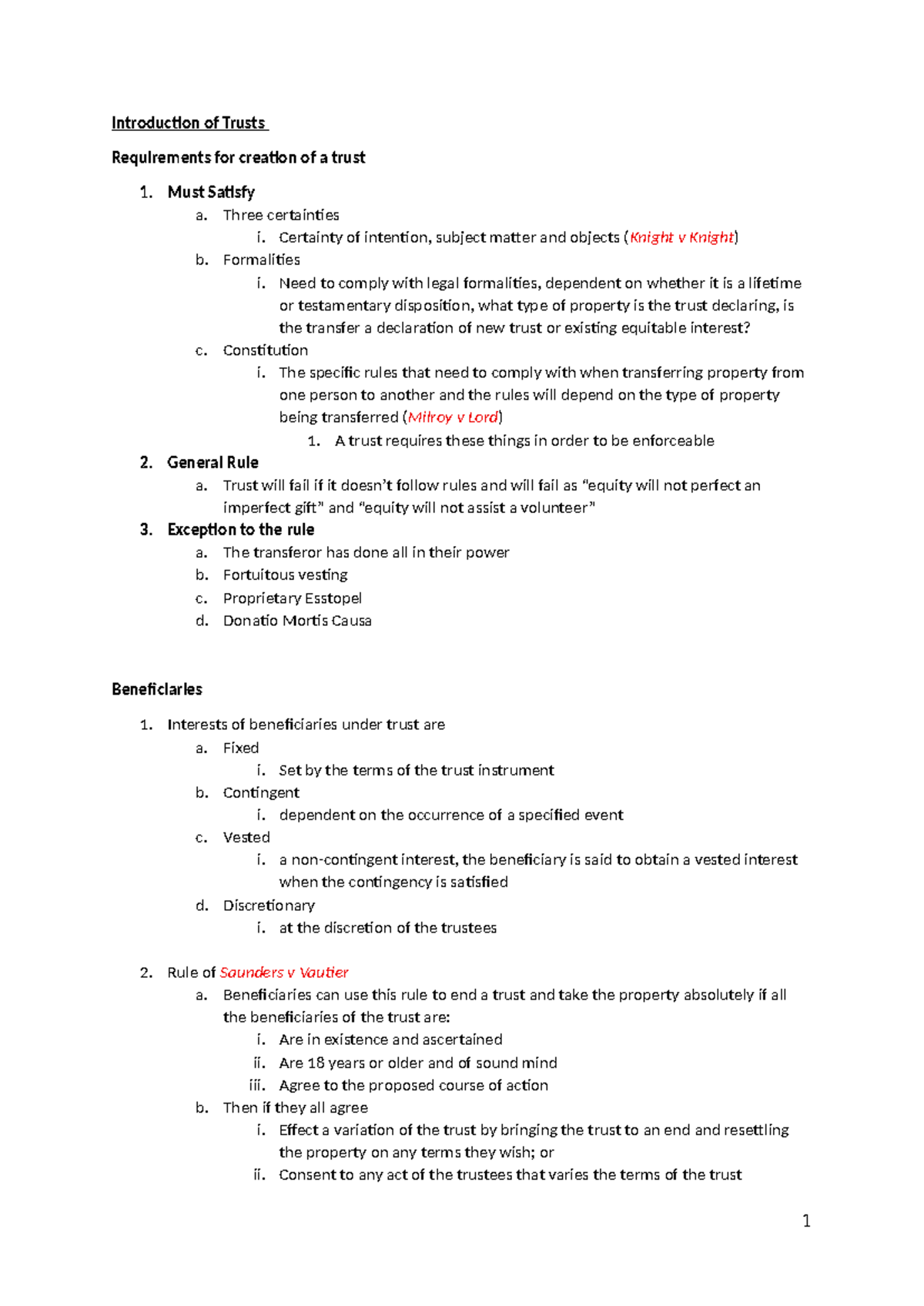 Equity and Trusts: Key Concepts and Case Law Notes (Course Code: LAW123 ...
