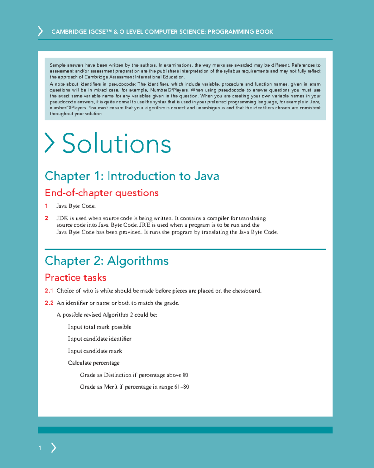 Igcse CompSci 2nd Ed: Java Solutions & Programming Concepts - Studocu