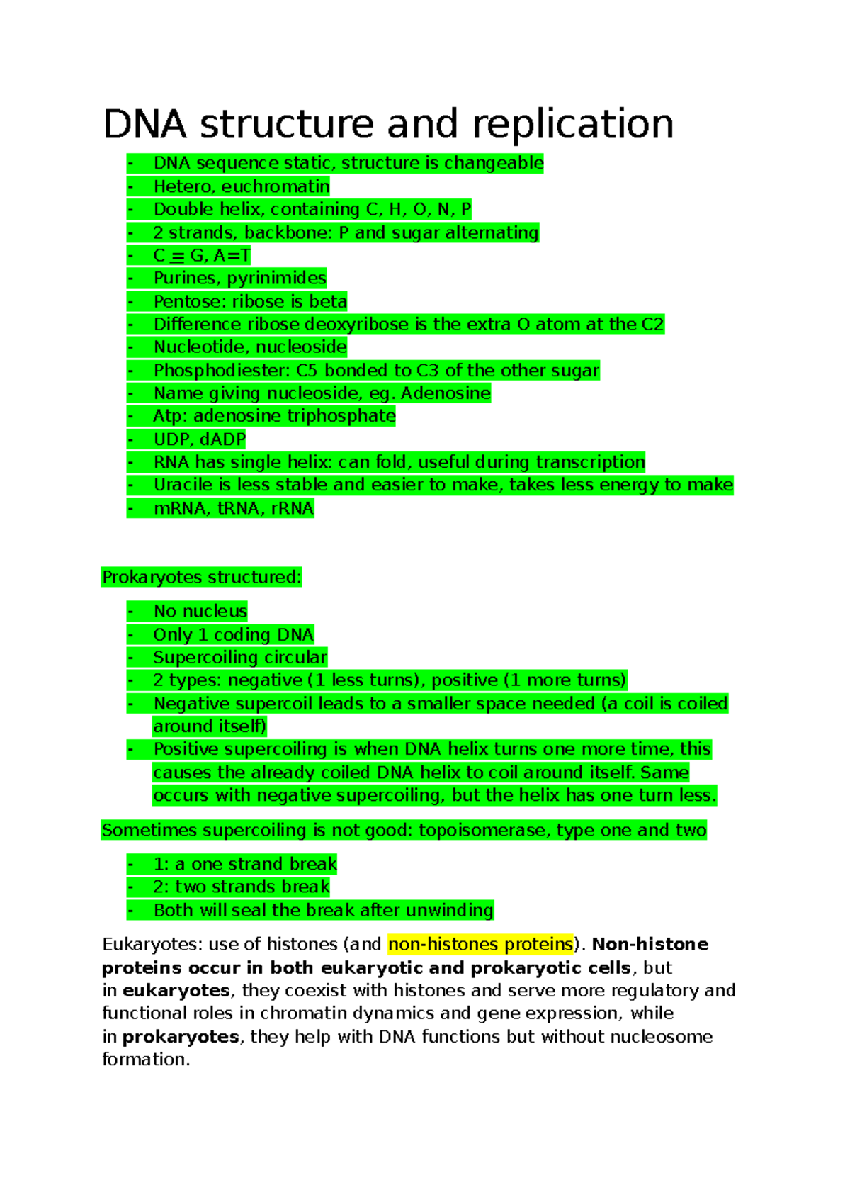 DNA Structure & Replication Notes - Course Code BIO101 - Studeersnel