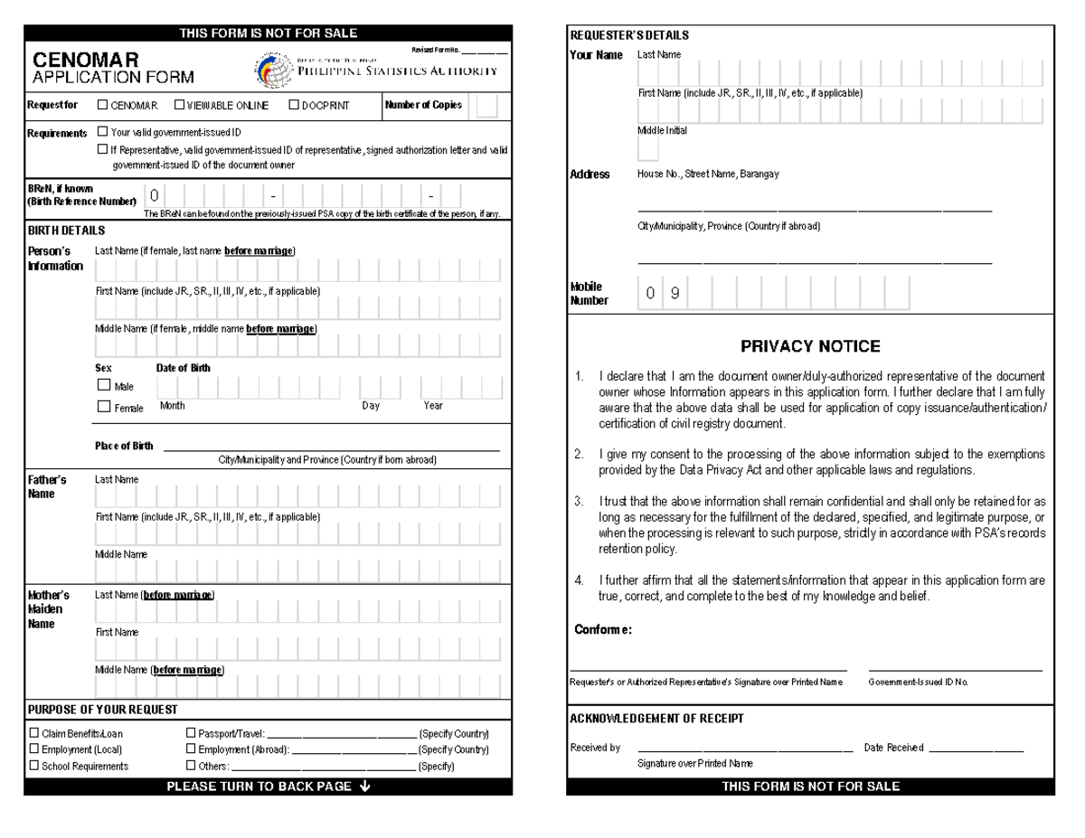 Cenomar Application Form - THIS FORM IS NOT FOR SALE CENOMAR ...