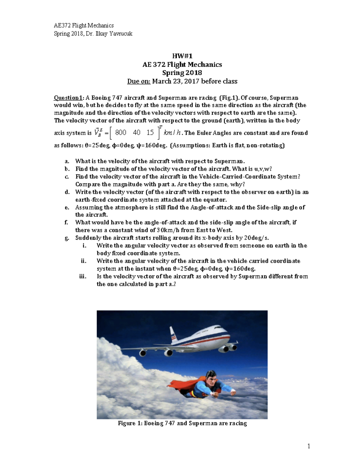 AE 372 Flight Mechanics Homework 1 - Spring 2018 - Studocu