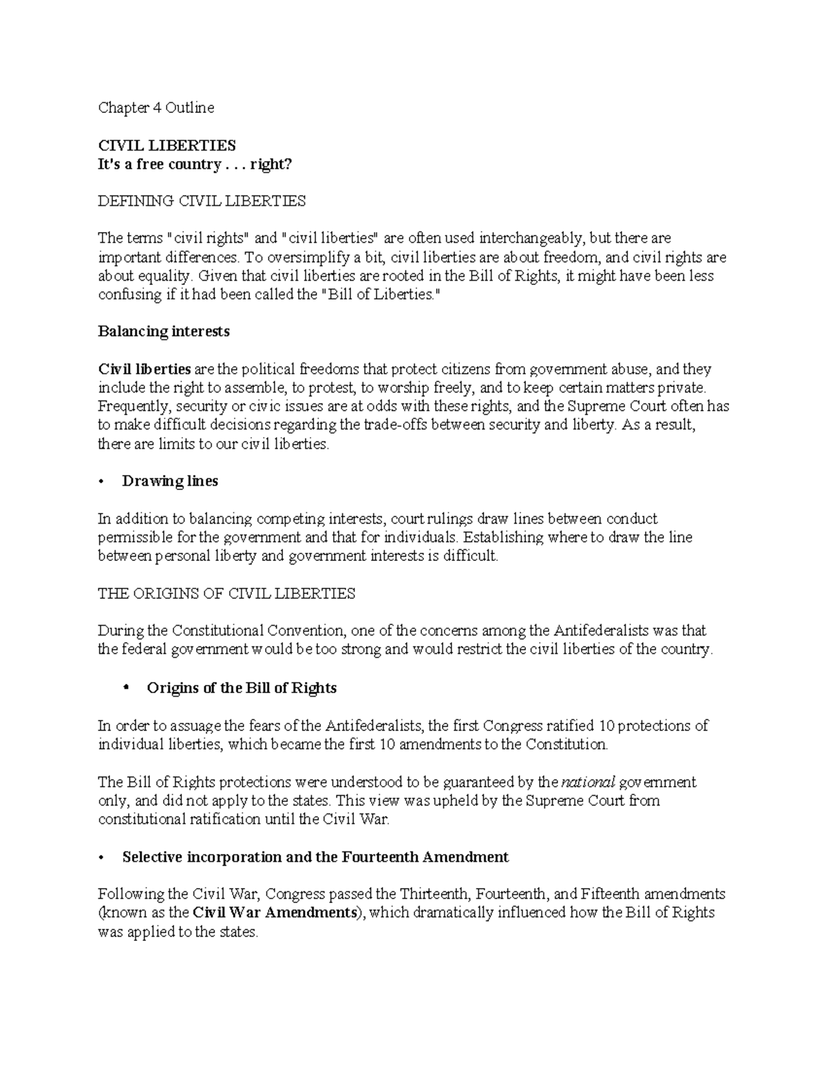 CIVIL LIBERTIES - Chapter 4 Outline Study Notes - Studocu